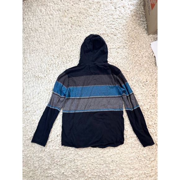 Boy’s Rip Curl Hoodie L Black Blue Striped ls hooded tee - Picture 2 of 7